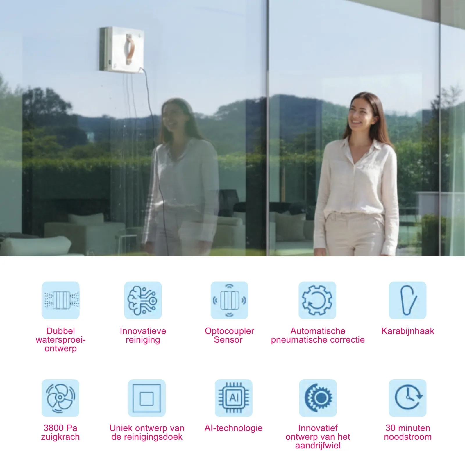 Elinar Smartclean - Ramenwasser Robot met Vacuüm en Spray - overzicht functies